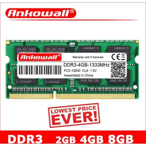 ANKOWALL DDR3 2GB 4GB 8GB Laptop 1066 1333 1600 MHz Sodimm ddr3l RAM Notebook Memory 204pin 1.5V/1.35V Warranty Three Years