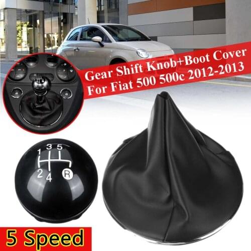 Car 5 Speed Gear Shift Knob Stick With Cap Dust Cover For Fiat 500 500c 2012 2013 Car Styling Pu Leather ABS Black #55344048