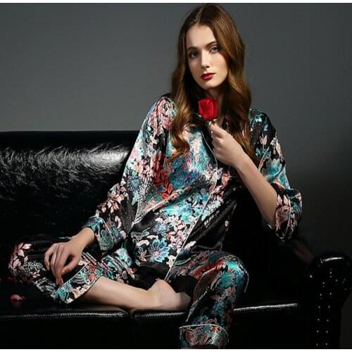 Silk Pajamas For Women Pajamas Suit Fashion Female Summer Two-piece Home Service Long Sleeve Korean Silk Pajamas Autumn Pi