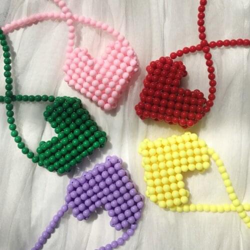 Pure handmade beaded shoulder bag pearl bag summer peach heart bright red handmade Mini Bag oblique cross love bag womens bag