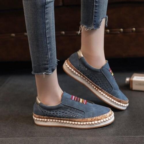 Autumn Women Shoes Slip On Hollow Out Womens Flats Ladies Loafers Casual Woman red black Shoes Sewing Female Fashion
