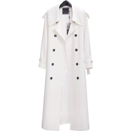 Windbreaker Female Outerwear Long White Trench Coat Womens 2021 New Spring Autumn Fashion Double-Breasted Slim Long Sleeve
