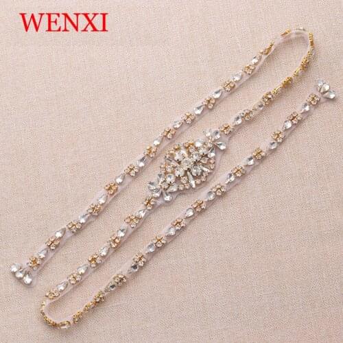 WENXI 5PCS 90CM Length Handmade Clear Rose Gold Rhinestones Appliques Sewing On Wedding Dresses Belt Accesorise WX896