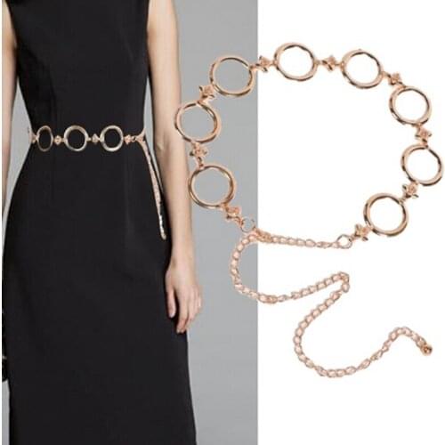 Women Fashion Round Chain Belt 110cm Long Designer Tassel Fringe Chains Female Gold Waist Dress Thin Metal Belts