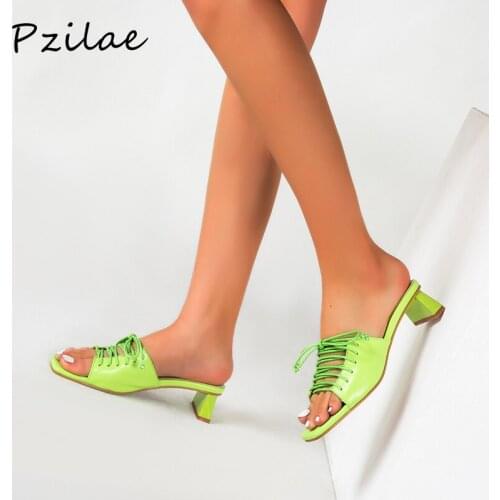 Pzilae fashion women outdoor slippers gladiator women summer sandals slippers low heel 5cm square head low heel slides size 43