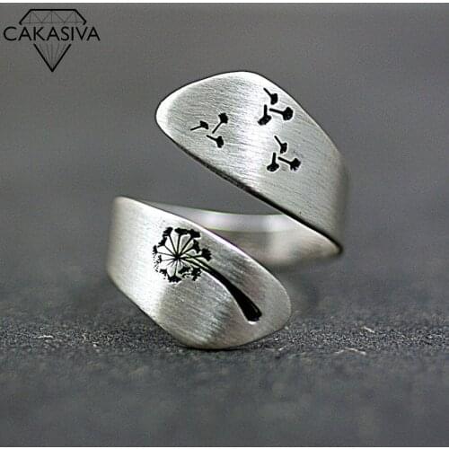 Dandelion Seed 925 Silver Hand Brushed Winding Ring Vintage Jewelry for Women