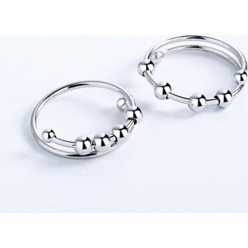 Women Rotatable Fidget Beads Rings Single Coil Spinner Beads Ring Anti Stress Anxiety Opening Peace Ring Valentines Day Jewelr