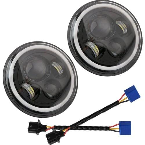 1 Pair Car 7 Inch LED Halo Angle Eyes Round Headlight Headlamp Fit For Jeep Wrangler JK TJ CJ LJ AM General Hummer Land Rover