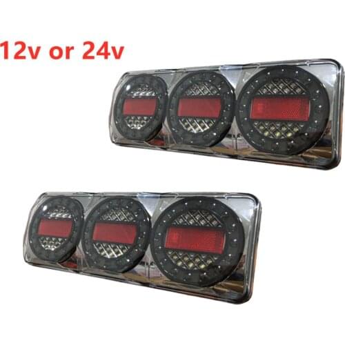 1pair Chrome LED Trailer Truck Tail Light 3Combination Light 12v Reverse Turn Signal Rear Light 24v Lamp IP68 red amber white