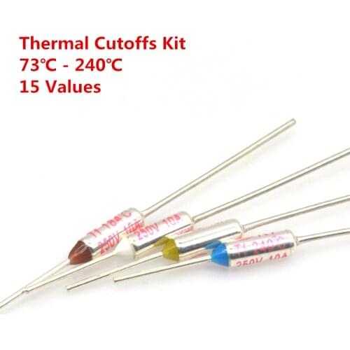 15 Values=75pcs Thermal Fuse 10A 250V Thermal Cutoffs 72C - 240C degree Temperature fuse 15 Values each 5pcs assortment kit