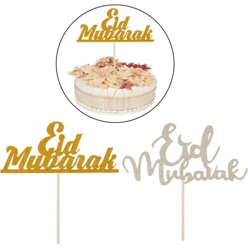 2pcs Glitter Eid Mubarak Cake Topper Iftar Wedding Islam Party Decoration