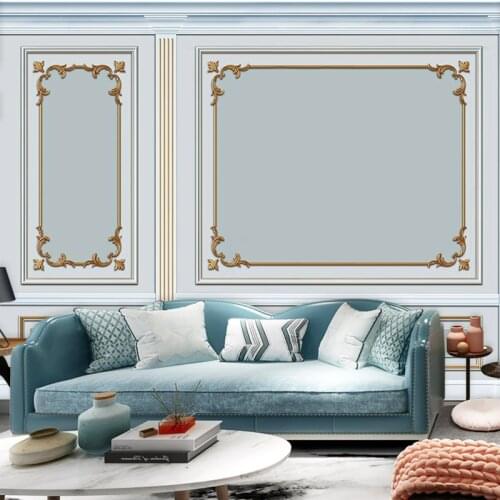 3D European gypsum line mural network live broadcast background wall bedroom living room TV imitation wood frame wallpaper
