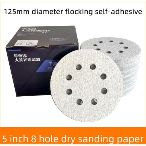 5-inch 8-hole Dry Sanding Paper Car Putty Putty Polishing Self-adhesive Back Flocking Flocking Sand Skin Disc Sandpaper