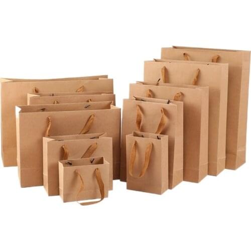 5pcs Multi-size Kraft Paper Bag Festival Gift Jewelry Wedding Party Christmas Packing Flower Boxs Shopping Handbags Supplies