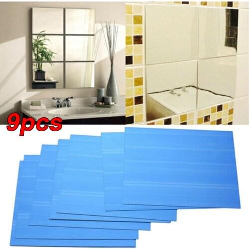 9Pcs Square Mirror Tile Wall Stickers Decal Home Bathroom Living Room Decor 15CM Mirror Adhesive DIY Stickers Self-adhesive