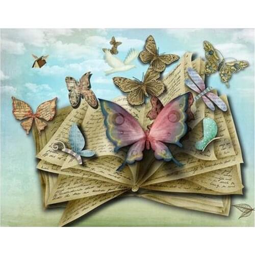 Butterfly book scenery rhinestone Embroidery diamond painting sale mosaic animal,full square round resin drill for kids gift