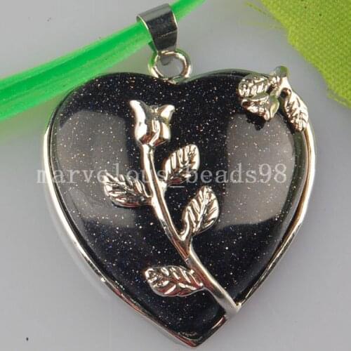 Free Shipping Women Fashion Jewelry 36x31mm Blue Sand Heart Art Pendant 1pcs C2328