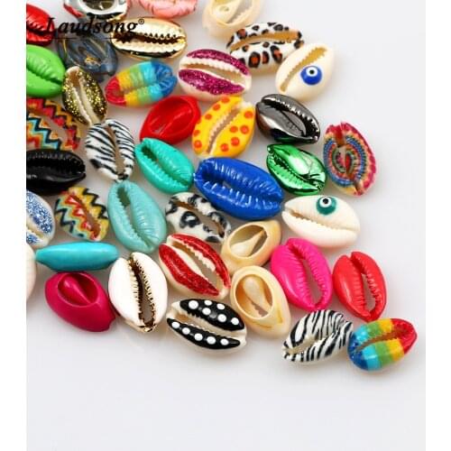 10PCS 11-20MM Natural Shell Shape Color Pattern Marine Style Beads For DIY Fashion Jewelry Making Loose Beading