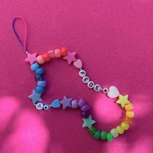 Harajuku Rainbow Heart Star Smiley Phone Chain Vintage DIY Evil Eye Letter Keychain Charms 090s Aesthetic Y2K Accessories 2021