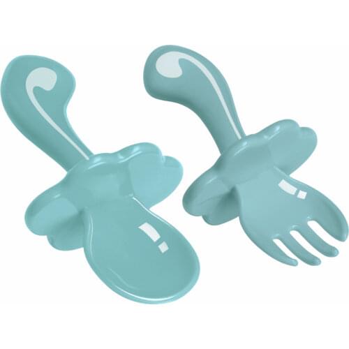 2Pcs/Pack Short Handle Spoon+ Fork Set Solid Color Baby Training Spoon Safety PP Children Tableware Baby Fork Dishware Cute