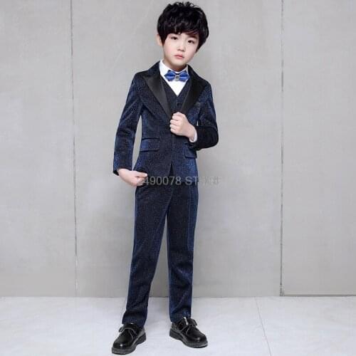 Kids Shining Jacket Pants Free Bowtie 007 Dress Boys Luxurious Chorus Suit Children Piano Show Performance Party Costume