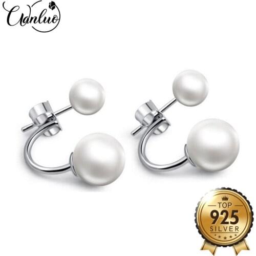 DR Real 925 Sterling Silver White Pearl Stud Earrings Fashion Jewelry Pearls Earrings for Women Size 6/8 MM Womens Pearl Earring