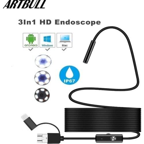 Endoscope Camera Micro USB Type-c USB for Android 3-in-1 Computer Endoscope Borescope Tube Inspection Video Camera IP67