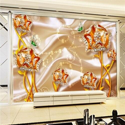 Photo wallpaper 3D luxury gold jewelry flowers butterfly TV backdrop wall stereo wallpaper living room custom mural