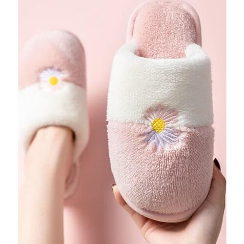 Flowers Autumn Winter Cotton Slippers Indoor Fur Rabbit Home Warm Thick Bottom Cotton Shoes Slippers Womens Slippers Cute Fluffy