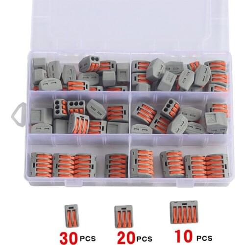 60pcs/set Terminal Block Spring Lever Nut Terminal Blocks Reusable Electric Cable Connector Wire Home Tools of Insulating Solder