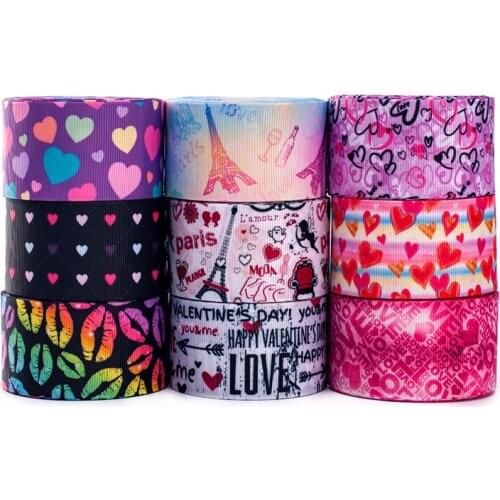 Lovely Valentines Day Pattern Grosgrain Ribbon Heat Transfer Print 5yards 25/38/75mm DIY Gifts Holiday Decorations Materials