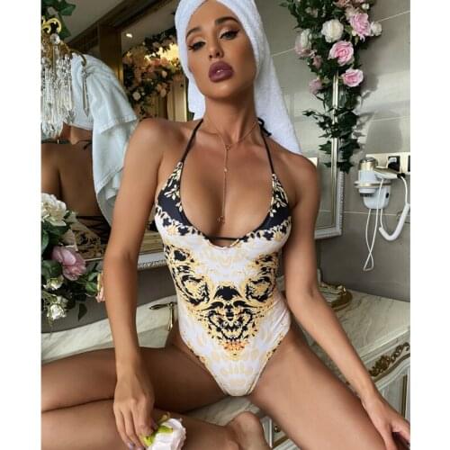 Urifens 2021 Sexy One piece bathing suit Womens bathing suit with Bandage Print Backless bathing suit Push Up Beach bathingU