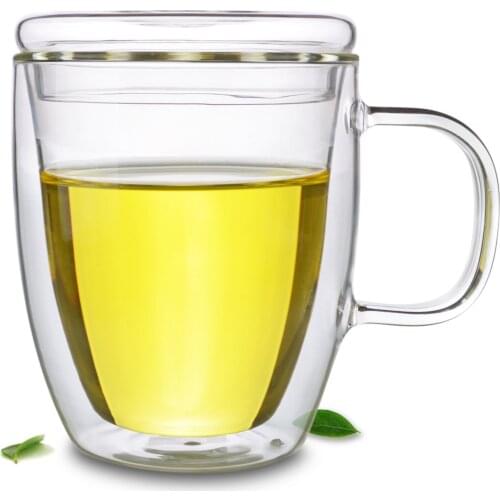 Lots Heat Resistant Glass Double Wall Tea Mug & Glass Lid Handle