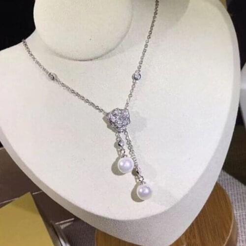 Fashion 925 Sterling Silver pearl Jewelry 3A Cubic Zirconia Party rose necklace flower pendant famous brand jewelry