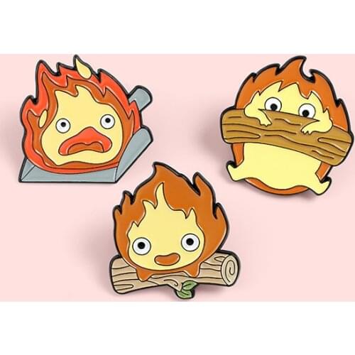 Fashion Cartoon Fire Doll Metal Enamel Brooch Cute Naughty Anime Shape Badge Personality Lapel Backpack Jewelry Gift