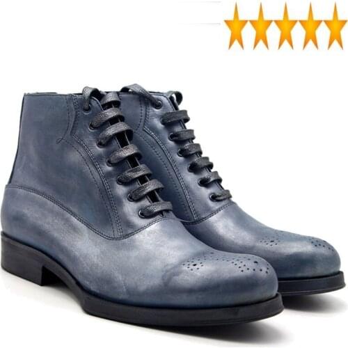 New Men 2021 Painting Runway Ankle Boots Top Quality Nature Leather Work Safety Shoes Vintage Wing Tips Motorcycle Botas Hombre