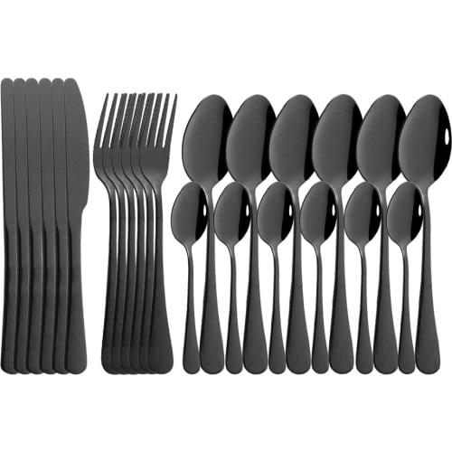 24pcs Black Mirror Dinnerware Set Stainless Steel Cutlery Set Fork Knife Spoon Tableware Set Flatware Silverware Set Gift Box