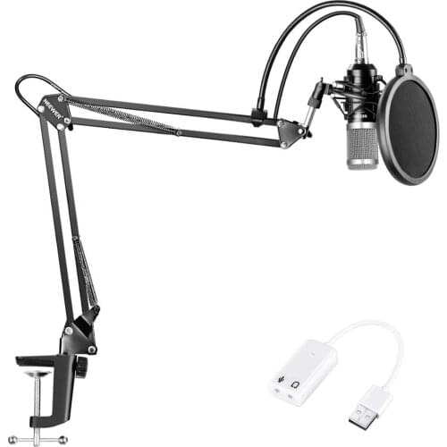 Neewer NW-800 Condenser Microphone (Black/Silver)Kit with USB Sound Card Adapter+Adjustable Suspension Scissor Arm Stand