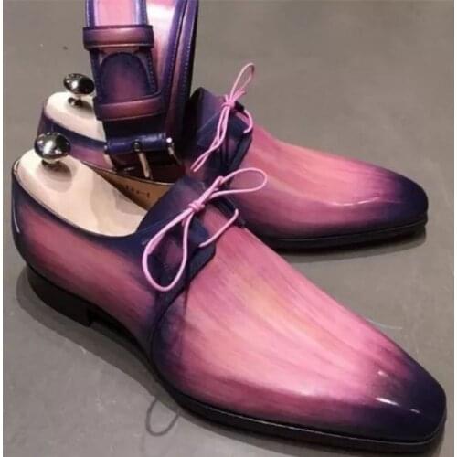 New Men Lace Up PU Leather Sewing Color Matching Shoes Business Casual Shoes Youth Trend Hairstylist Shoes British Style 8KH437