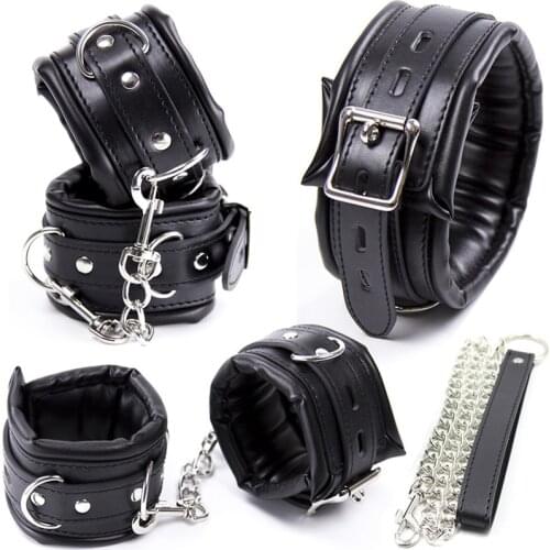 New Adjustable PU Leather Handcuffs Neck Collars,Soft Padded Hand Cuffs Ankle Cuffs,BDSM Cosplay Costumes Bondage Adults Sex Toy