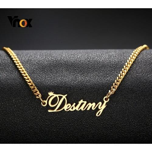 Vnox Womens Personalize Name Stainless Steel Necklaces for Men Unisex Custom Gifts Jewelry and Gold Tone