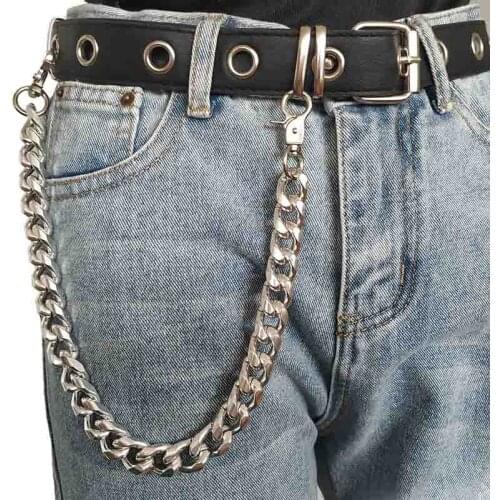 Punk Hip-Hop Trendy Leather Belt Waist Chain Male Pants Chain Wallet Biker Link Jeans Silver Metal Trinket