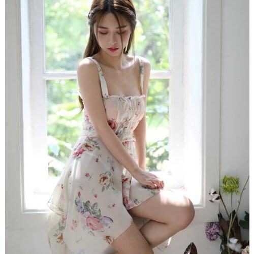 Sexy Night Dress Hot Erotic Nightgowns Print Sleepshirts Women Sleepwear Lingerie Romantic Vintage Sleeveless Sleep Shirts