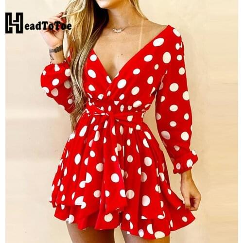 V-Neck Polka Dot Long Sleeve Dress