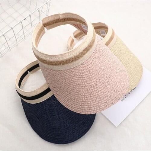 Roll-up Beach Hats Wide Brim Summer Simple Womens Fashion Casual Straw Cap Visors Empty Top Sun Hat Portable Multi-function