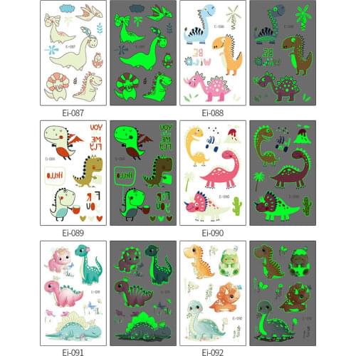 Luminous Dinosaur Kids Tattoo Stickers Cartoon Fun Stickers Temporary Tattoo on Face Arm Leg for Child Body Art Decoration