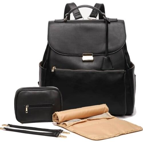 Waterproof Diaper Bag for Mommy Maternal PU Leather Nappy Backpack Baby Infant Organizer Changing Nursing Mom Pram Bag to Care