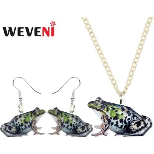WEVENI Acrylic Jewelry Sets Green Wild Spot Frog Earrings Necklace Chain Collar Insect Pendant For Women Girls Unique Gift