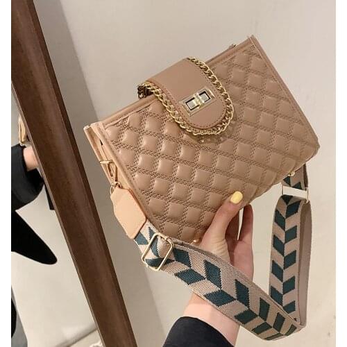 Linge Embroidery Line Small Bag Womens Bag 2021 Spring New Trendy Sloping Bag Textured Ocean Gas Bucket Bag