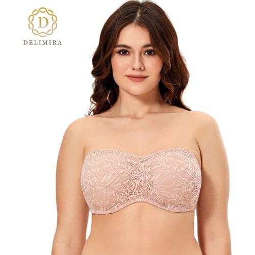 DELIMIRA Womens Lace Strapless Minimizer Bra Underwire Bandeau for Large Bust Plus Size